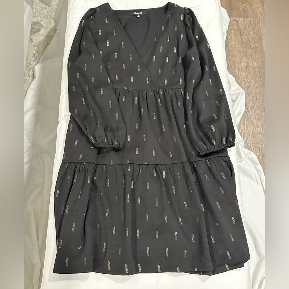 Madewell Black Long Sleeve Dress with Gold Accents